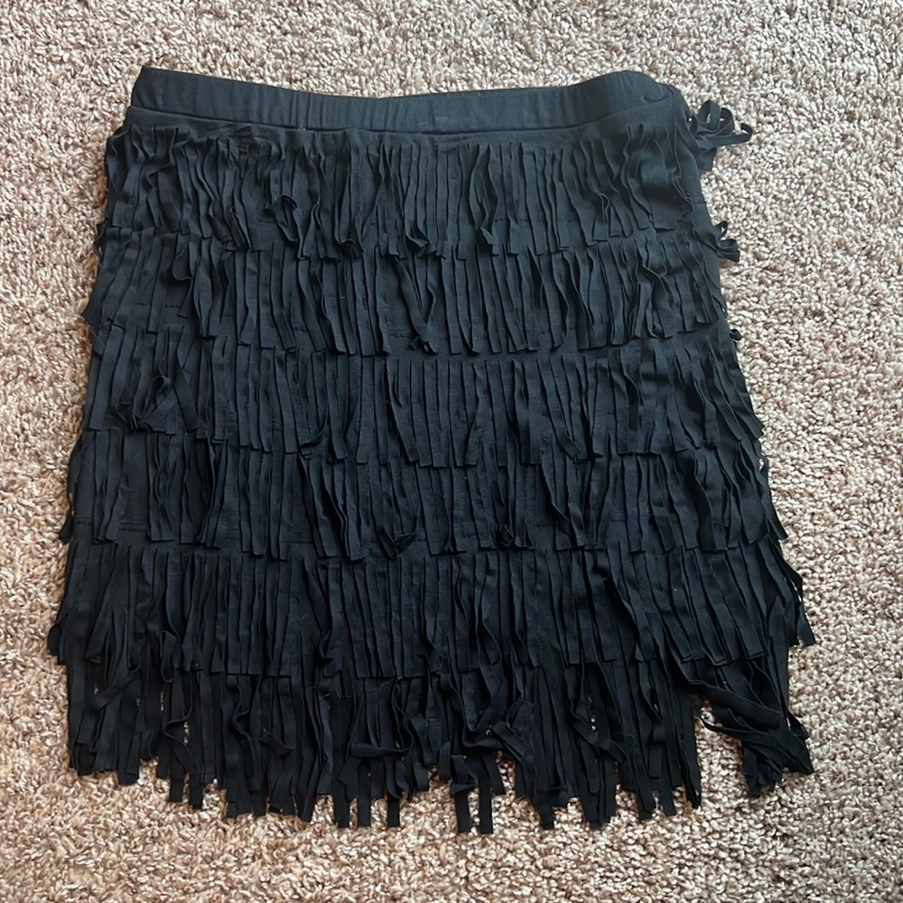 Black fringe mini skirt